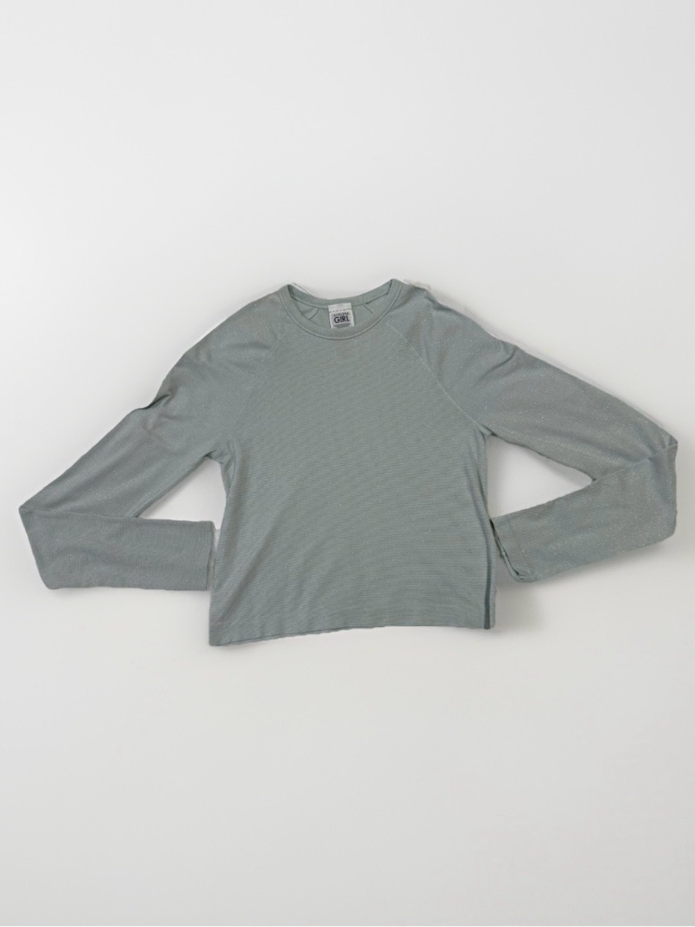 Athleta Girl Sz M 8-10 Power Up Pale Mint Green  Shimmer Top Stretch Sport Lengt
